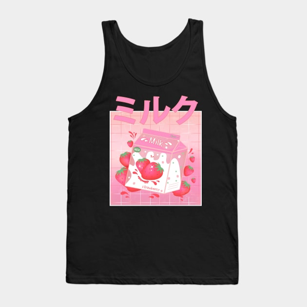 Retro 90s Japanese Kawaii Strawberry Milk Shake Carton Tank Top by gogo-jr